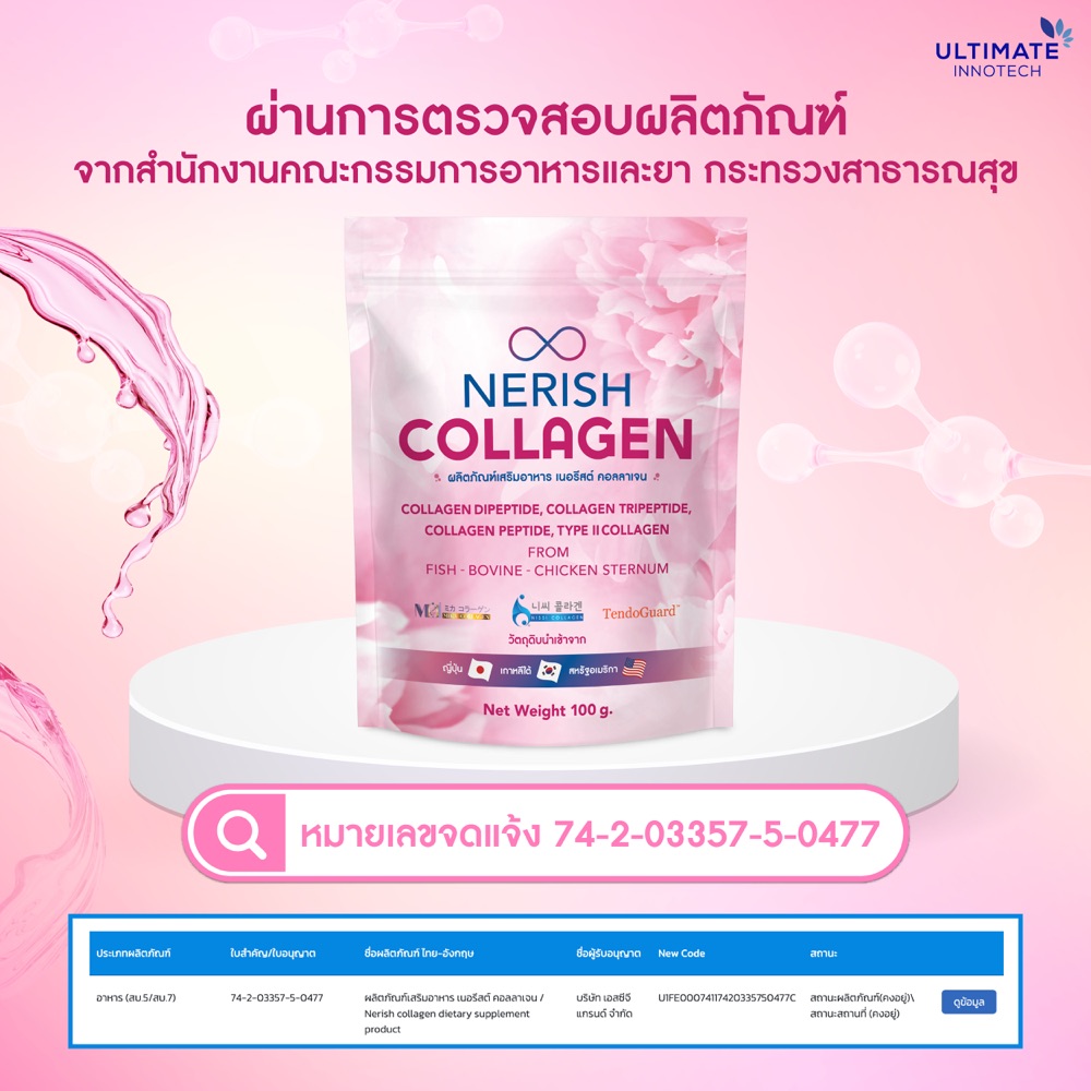 หลักฐานการขึ้นทะเบียนเนอรีส คอลลาเจน เลขที่ 74-2-03357-5-0477
