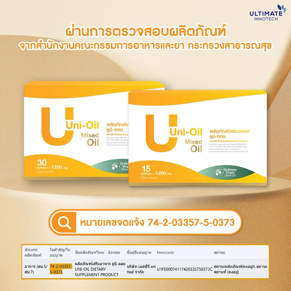 หลักฐานการขึ้นทะเบียนยูนิออย เลขจดแจ้ง 74-2-03357-5-0373